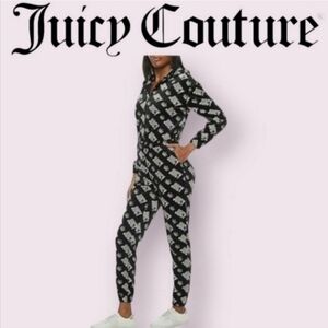 👑Juicy Couture👑 Size Large Luxurious Velour Black Logo Jumpsuit- LIKE NEW